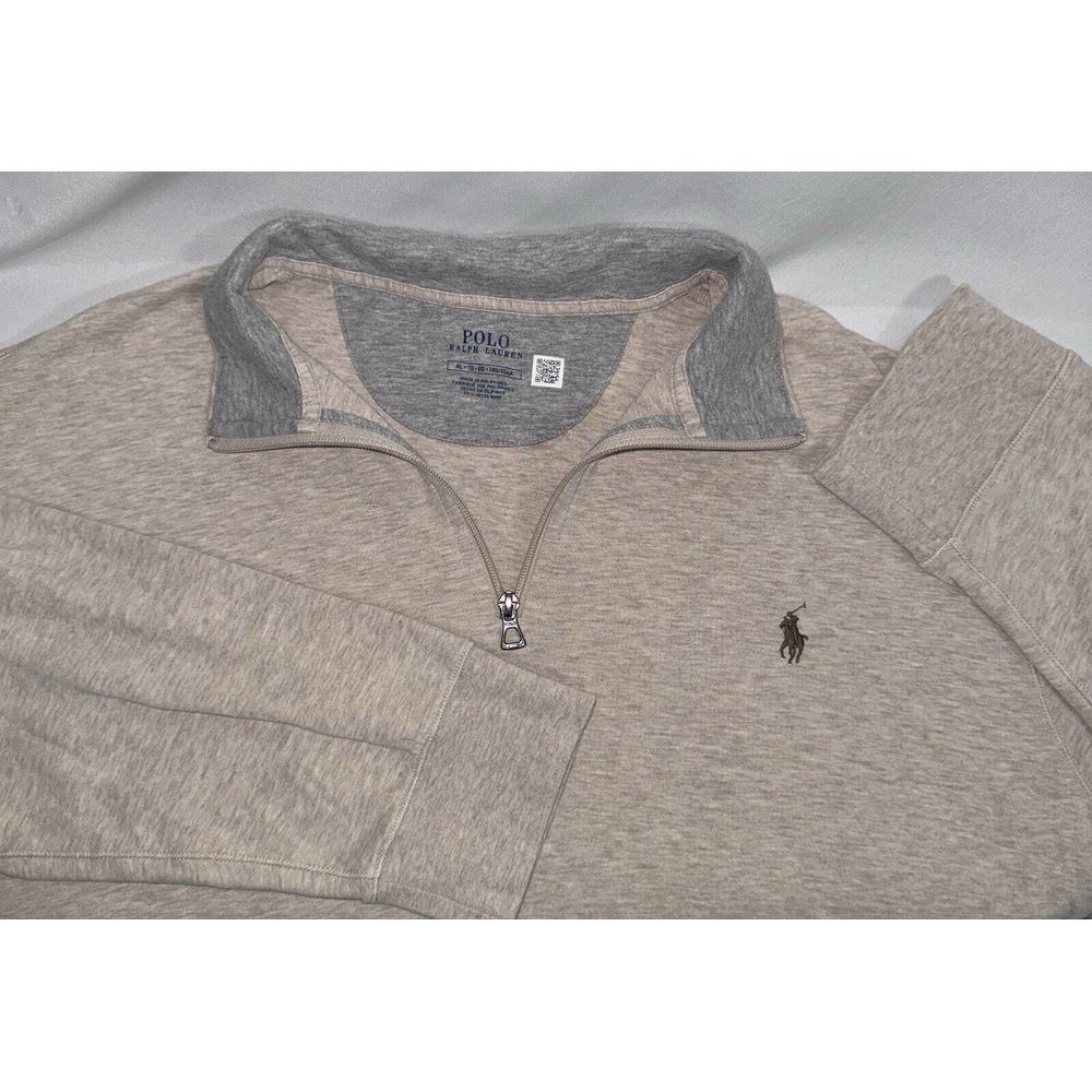 Polo Ralph Lauren Mens XL Beige Long Sleeve 1/4 Zip Performance Knit Pullover
